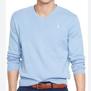 Polo by Ralph Lauren V Neck 100% Pima Cotton Pullover Sweater Blue sz XL